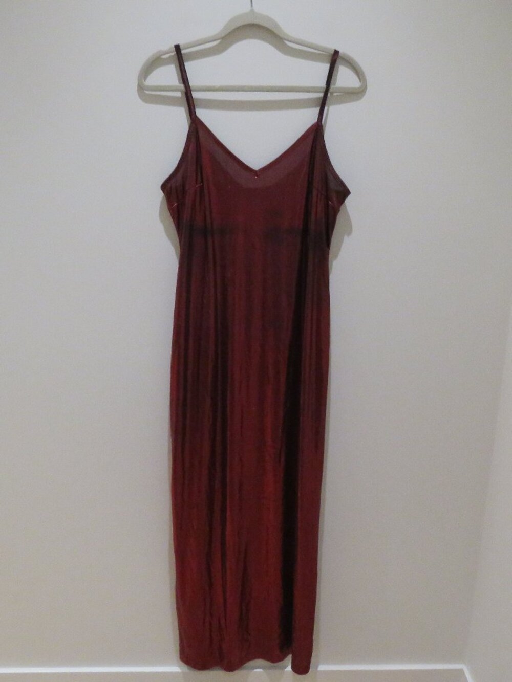 VINTAGE BONKERS USA Red Metallic Maxi Slip Dress Medium 90s Party Friends - Picture 2 of 14